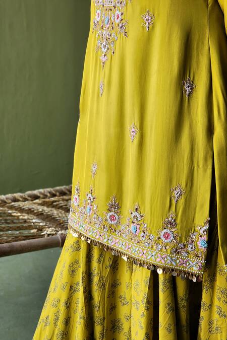 Buy Pooja Singhal Green Silk, Handloom Cotton Pearls, Florence Marodi Kurta Sharara Set Online at Aza Fashions Buy_Pooja Singhal_Green Silk, Handloom Cotton Pearls, Florence Marodi Kurta Sharara Set_Online_at_Aza_Fashions