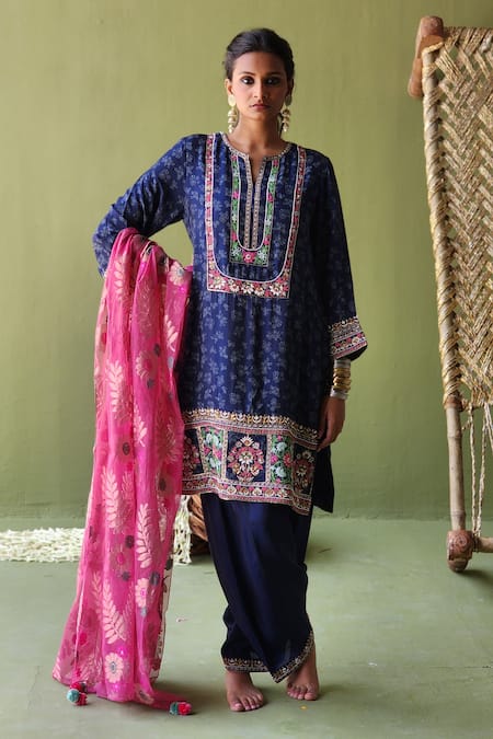 Pooja Singhal Phool Print & Marodi Embroidered Kurta Set 