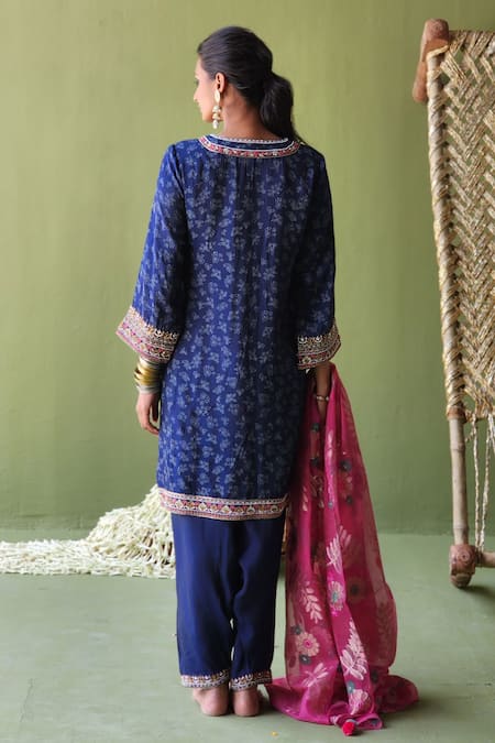 Pooja Singhal Phool Print & Marodi Embroidered Kurta Set 