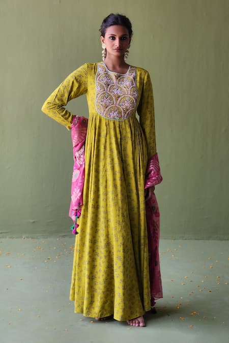 Pooja Singhal Gulshan Print & Embroidered Anarkali With Dupatta 