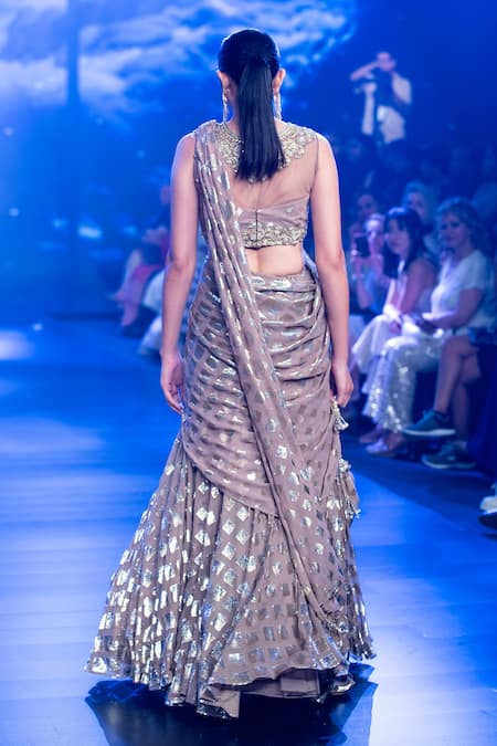 Shop Rabani & Rakha Gold Georgette Sequins Round Neck Embroidered Lehenga Set at Aza Fashions Shop_Rabani & Rakha_Gold Georgette Sequins Round Neck Embroidered Lehenga Set _at_Aza_Fashions