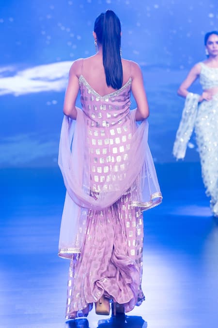 Shop Rabani & Rakha Purple Georgette Sequins Scoop Neck Embroidered Kurta Sharara Set at Aza Fashions Shop_Rabani & Rakha_Purple Georgette Sequins Scoop Neck Embroidered Kurta Sharara Set _at_Aza_Fashions