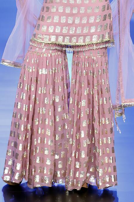 Rabani & Rakha Purple Georgette Sequins Scoop Neck Embroidered Kurta Sharara Set Online at Aza Fashions Rabani & Rakha_Purple Georgette Sequins Scoop Neck Embroidered Kurta Sharara Set _Online_at_Aza_Fashions