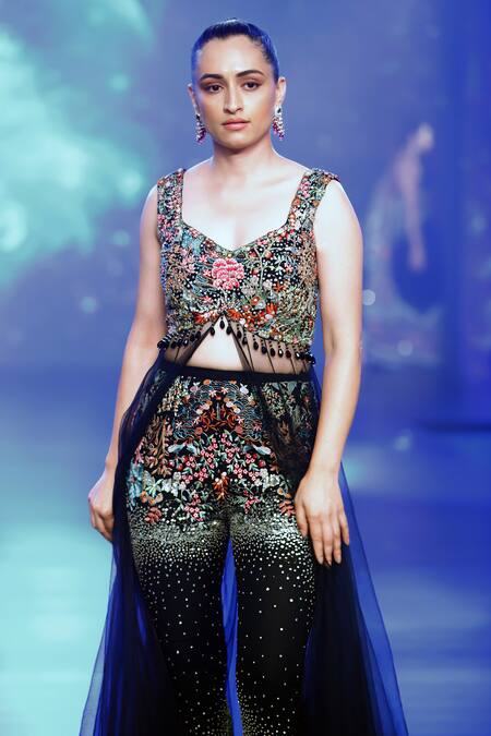 Rabani & Rakha_Black Net, Georgette Tassels, Sequins, Embroidery Resham And Gown & Pant _Online_at_Aza_Fashions