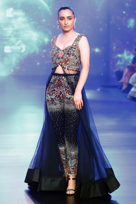 Buy_Rabani & Rakha_Black Net, Georgette Tassels, Sequins, Embroidery Resham And Gown & Pant _Online_at_Aza_Fashions