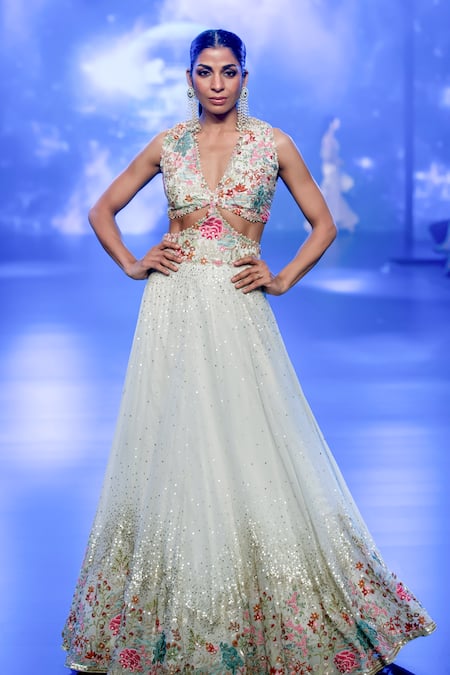 Rabani & Rakha Ivory Resham Cutwork Embroidered Gown 