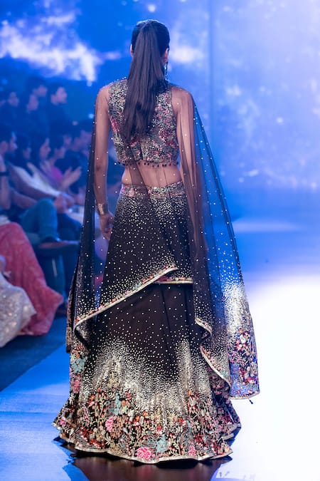 Shop Rabani & Rakha Black Net, Georgette Cut Work, Embroidery, Tassels, Floral Lehenga Set at Aza Fashions Shop_Rabani & Rakha_Black Net, Georgette Cut Work, Embroidery, Tassels, Floral Lehenga Set _at_Aza_Fashions