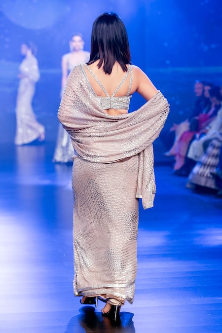 Rabani & Rakha Embroidered Silver Grey Saree & Blouse 