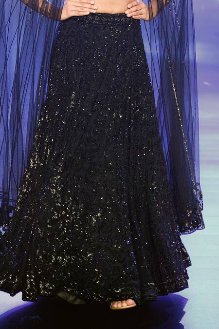 Rabani & Rakha Black Net, Georgette Sequins, Beads Square Embroidered Lehenga Set With Cape Online at Aza Fashions Rabani & Rakha_Black Net, Georgette Sequins, Beads Square Embroidered Lehenga Set With Cape _Online_at_Aza_Fashions