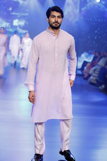 Rabani & Rakha Purple Georgette Sequins, Cut Work Lilac Embroidered Kurta Set Online at Aza Fashions Rabani & Rakha_Purple Georgette Sequins, Cut Work Lilac Embroidered Kurta Set _Online_at_Aza_Fashions