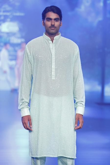 Shop Rabani & Rakha Green Georgette Sequins Mint Embroidered Kurta Set at Aza Fashions Shop_Rabani & Rakha_Green Georgette Sequins Mint Embroidered Kurta Set _at_Aza_Fashions