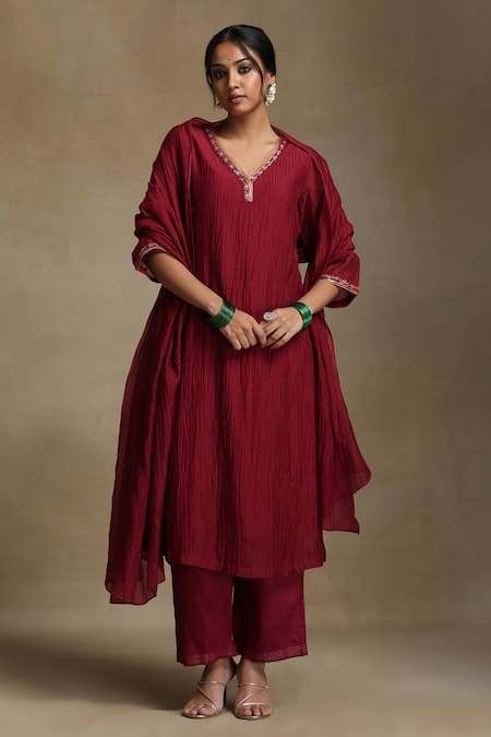 Weaver Story Chanderi Sequin Embroidered A-Line Kurta Set 