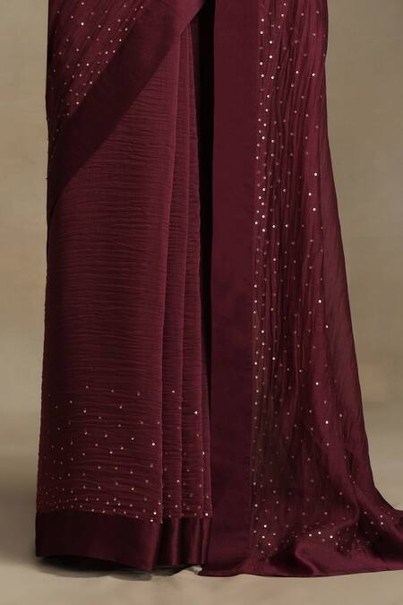 Weaver Story Wine Chanderi Sequins Round Neck Embroidered Saree Set Online at Aza Fashions Weaver Story_Wine Chanderi Sequins Round Neck Embroidered Saree Set _Online_at_Aza_Fashions