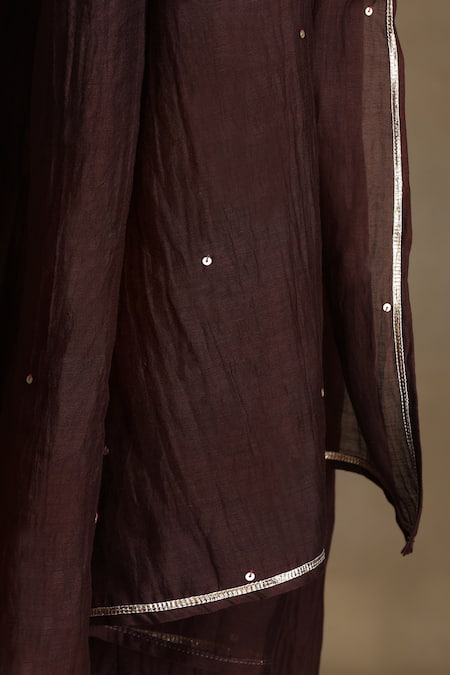 Shop Weaver Story Brown Chanderi, Cotton Satin Sequins, Embroidery, Gota Patti Split Kurta Set Online at Aza Fashions Shop_Weaver Story_Brown Chanderi, Cotton Satin Sequins, Embroidery, Gota Patti Split Kurta Set _Online_at_Aza_Fashions