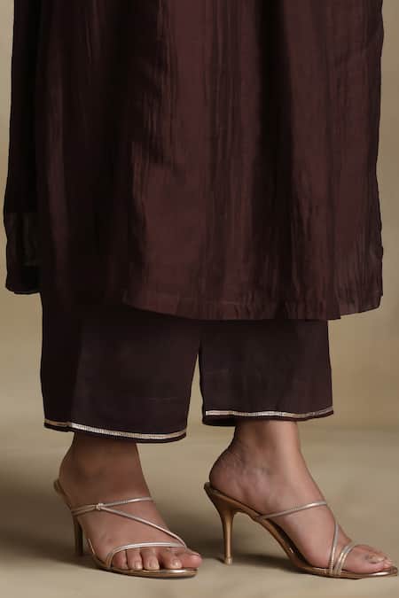 Weaver Story Brown Chanderi, Cotton Satin Sequins, Embroidery, Gota Patti Split Kurta Set at Aza Fashions Weaver Story_Brown Chanderi, Cotton Satin Sequins, Embroidery, Gota Patti Split Kurta Set _at_Aza_Fashions