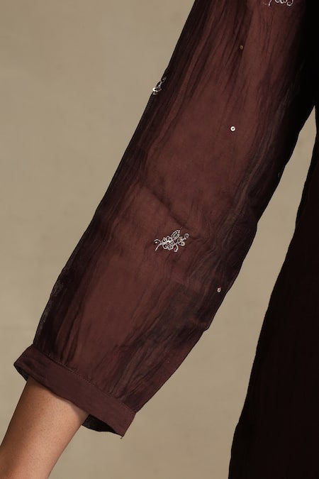 Buy Weaver Story Brown Chanderi, Cotton Satin Sequins, Embroidery, Gota Patti Split Kurta Set Buy_Weaver Story_Brown Chanderi, Cotton Satin Sequins, Embroidery, Gota Patti Split Kurta Set