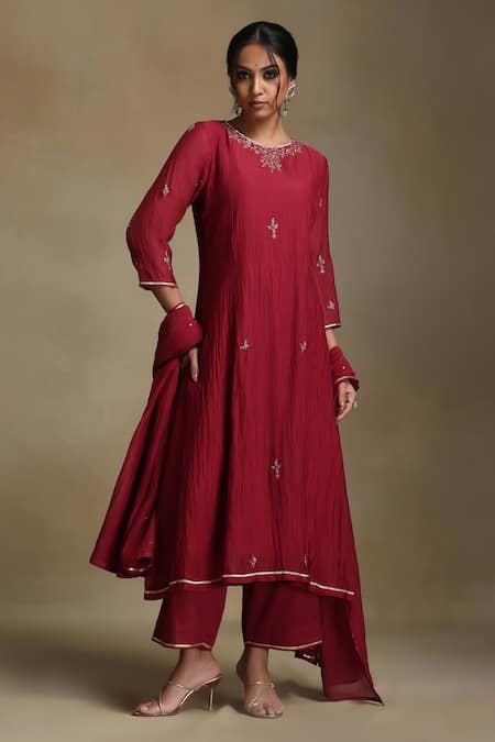 Weaver Story Floral Sequin Embroidered A-line Kurta Set 