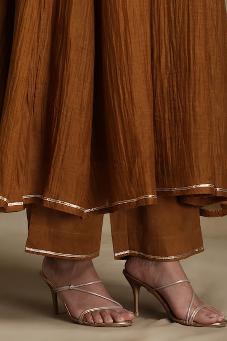 Shop_Weaver Story_Yellow Chanderi, Cotton Satin Sequins, Embroidery, Gota Mustard Angarkha Set 