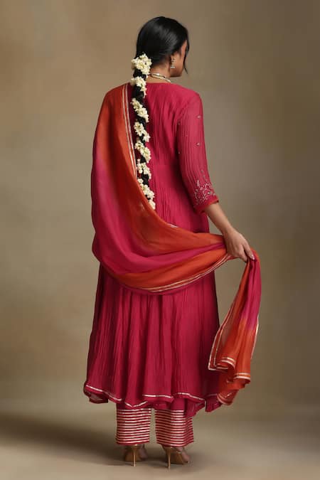 Weaver Story Floral Embroidered Chanderi Anarkali Set