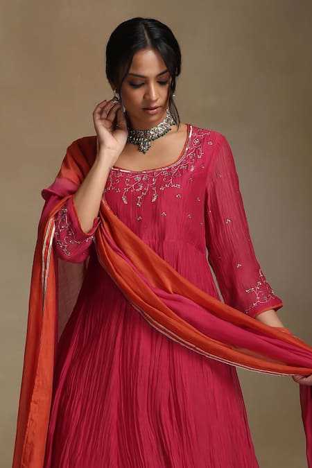 Buy Weaver Story Pink Chanderi, Cotton Satin Sequins, Gota Patti, Floral Anarkali Set Online at Aza Fashions Buy_Weaver Story_Pink Chanderi, Cotton Satin Sequins, Gota Patti, Floral Anarkali Set _Online_at_Aza_Fashions