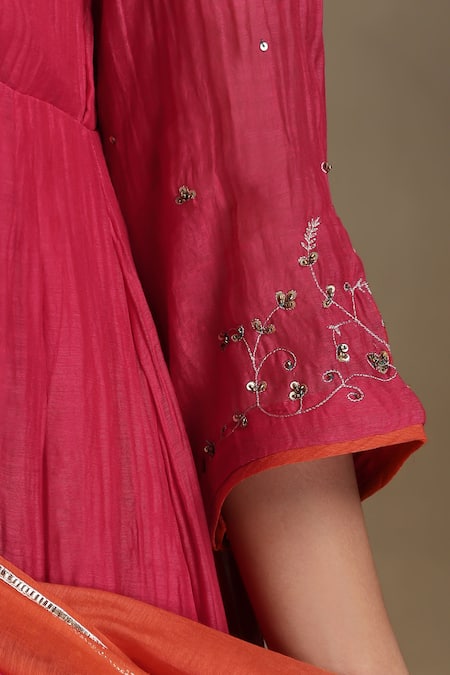 Weaver Story Pink Chanderi, Cotton Satin Sequins, Gota Patti, Floral Anarkali Set at Aza Fashions Weaver Story_Pink Chanderi, Cotton Satin Sequins, Gota Patti, Floral Anarkali Set _at_Aza_Fashions