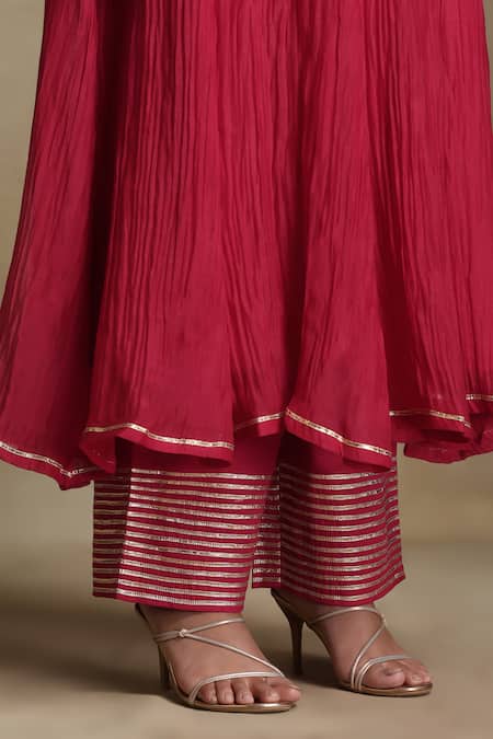 Shop Weaver Story Pink Chanderi, Cotton Satin Sequins, Gota Patti, Floral Anarkali Set Shop_Weaver Story_Pink Chanderi, Cotton Satin Sequins, Gota Patti, Floral Anarkali Set