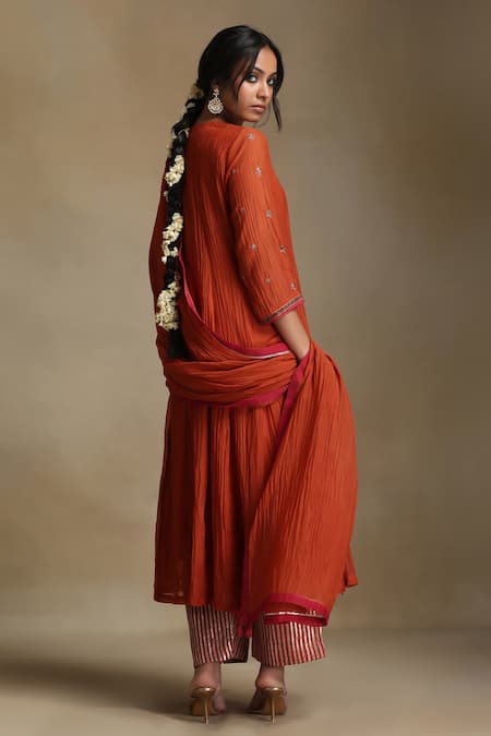 Weaver Story Floral Embroidered Chanderi Anarkali Set