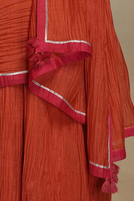 Shop Weaver Story Orange Chanderi, Cotton Satin Embroidery, Sequins, Tassels Floral Anarkali Set Online at Aza Fashions Shop_Weaver Story_Orange Chanderi, Cotton Satin Embroidery, Sequins, Tassels Floral Anarkali Set _Online_at_Aza_Fashions