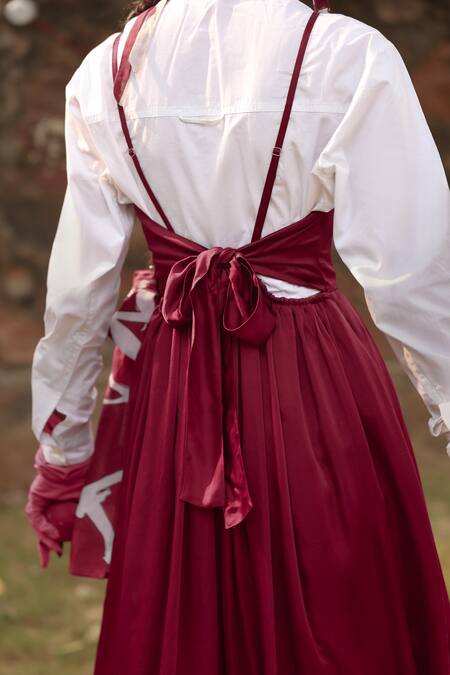 Doodlage_Red Bemberg Solid Sweetheart Crimson Pleated Sundress _Online_at_Aza_Fashions