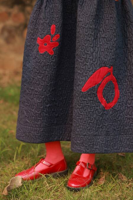 Doodlage_Blue Cotton Round Navy Applique Maxi Dress _Online_at_Aza_Fashions