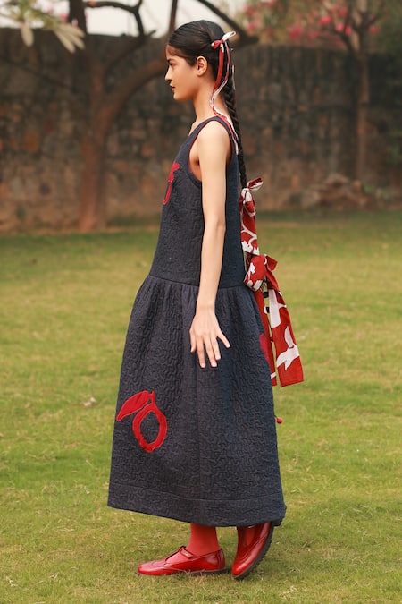Buy_Doodlage_Blue Cotton Round Navy Applique Maxi Dress _Online_at_Aza_Fashions
