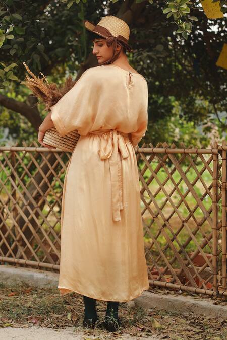 Shop_Doodlage_Beige Bemberg Solid High-waisted Wrap Skirt _at_Aza_Fashions