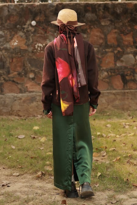 Shop_Doodlage_Green Bemberg Solid Ankle-length Pencil Skirt _at_Aza_Fashions