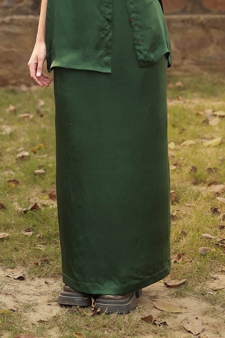 Buy_Doodlage_Green Bemberg Solid Ankle-length Pencil Skirt _Online_at_Aza_Fashions
