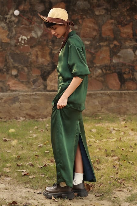 Shop_Doodlage_Green Bemberg Solid Ankle-length Pencil Skirt _Online_at_Aza_Fashions