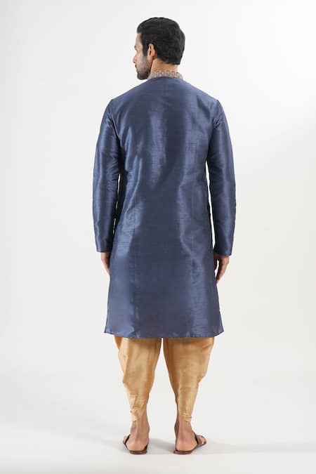 Shop_Arihant Rai Sinha_Blue Silk Embroidery Placket Kurta And Patiala Set _at_Aza_Fashions