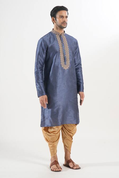 Buy_Arihant Rai Sinha_Blue Silk Embroidery Placket Kurta And Patiala Set _Online_at_Aza_Fashions