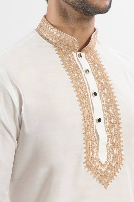 Arihant Rai Sinha Cream Polyester, Silk Embroidery Placket Kurta And Patiala Set Online at Aza Fashions Arihant Rai Sinha_Cream Polyester, Silk Embroidery Placket Kurta And Patiala Set _Online_at_Aza_Fashions