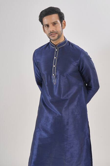 Arihant Rai Sinha Blue Silk Embroidery Navy Thread Work Kurta And Churidar Set at Aza Fashions Arihant Rai Sinha_Blue Silk Embroidery Navy Thread Work Kurta And Churidar Set _at_Aza_Fashions