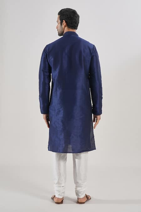 Shop_Arihant Rai Sinha_Blue Silk Embroidery Floral Thread Work Kurta Set _at_Aza_Fashions