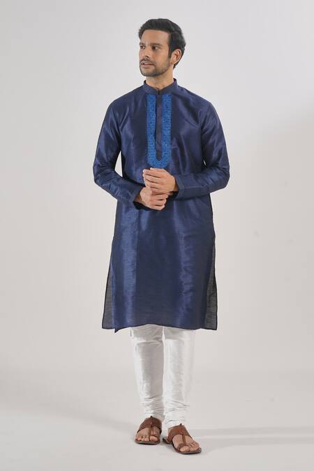 Buy Arihant Rai Sinha Blue Silk Embroidery Navy Thread Kurta Set Online at Aza Fashions Buy_Arihant Rai Sinha_Blue Silk Embroidery Navy Thread Kurta Set _Online_at_Aza_Fashions