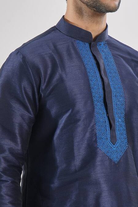 Arihant Rai Sinha Blue Silk Embroidery Navy Thread Kurta Set at Aza Fashions Arihant Rai Sinha_Blue Silk Embroidery Navy Thread Kurta Set _at_Aza_Fashions