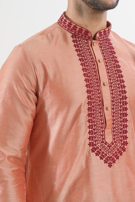 Arihant Rai Sinha Coral Polyester, Chanderi Embroidery Thread Kurta And Churidar Set Online at Aza Fashions Arihant Rai Sinha_Coral Polyester, Chanderi Embroidery Thread Kurta And Churidar Set _Online_at_Aza_Fashions