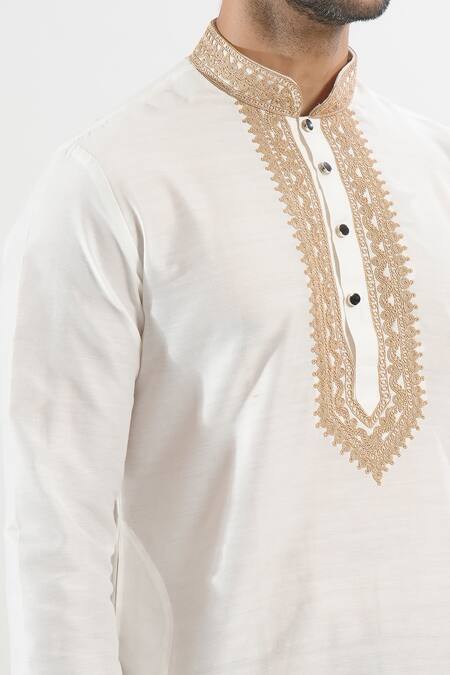 Arihant Rai Sinha Cream Polyester, Silk Embroidery Contrast Kurta Set Online at Aza Fashions Arihant Rai Sinha_Cream Polyester, Silk Embroidery Contrast Kurta Set _Online_at_Aza_Fashions