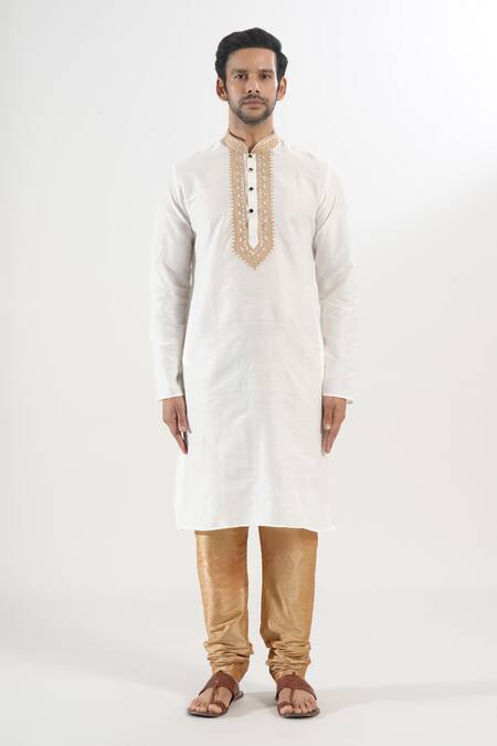 Shop Arihant Rai Sinha Cream Polyester, Silk Embroidery Contrast Kurta Set Online at Aza Fashions Shop_Arihant Rai Sinha_Cream Polyester, Silk Embroidery Contrast Kurta Set _Online_at_Aza_Fashions