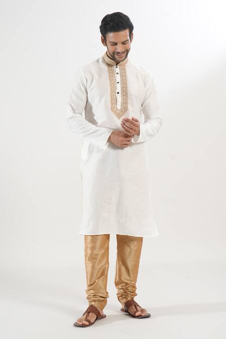 Arihant Rai Sinha Cream Polyester, Silk Embroidery Contrast Kurta Set at Aza Fashions Arihant Rai Sinha_Cream Polyester, Silk Embroidery Contrast Kurta Set _at_Aza_Fashions