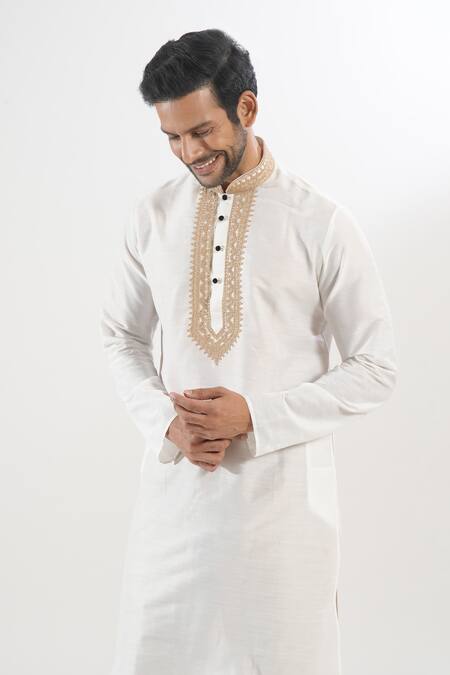 Shop Arihant Rai Sinha Cream Polyester, Silk Embroidery Contrast Kurta Set Shop_Arihant Rai Sinha_Cream Polyester, Silk Embroidery Contrast Kurta Set