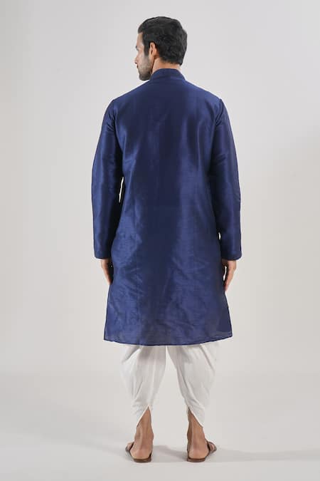 Shop_Arihant Rai Sinha_Blue Polyester, Acrylic Embroidery Floral Thread Work Kurta Set _at_Aza_Fashions