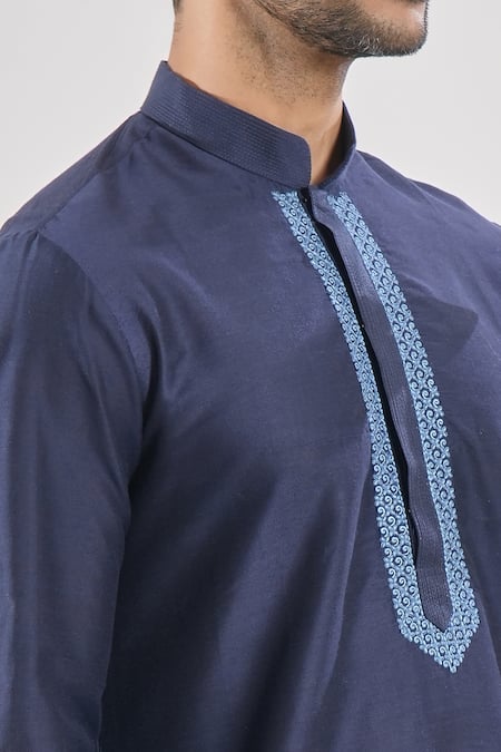 Arihant Rai Sinha Blue Polyester, Silk Embroidery Thread Navy Kurta Set Online at Aza Fashions Arihant Rai Sinha_Blue Polyester, Silk Embroidery Thread Navy Kurta Set _Online_at_Aza_Fashions