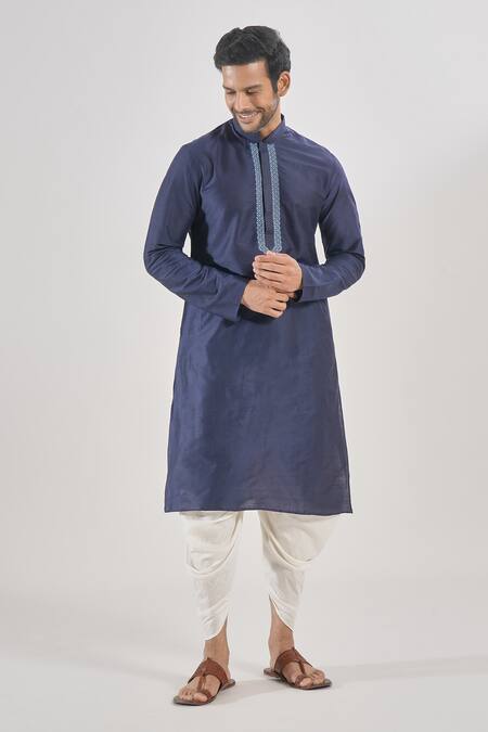 Shop Arihant Rai Sinha Blue Polyester, Silk Embroidery Thread Navy Kurta Set Online at Aza Fashions Shop_Arihant Rai Sinha_Blue Polyester, Silk Embroidery Thread Navy Kurta Set _Online_at_Aza_Fashions
